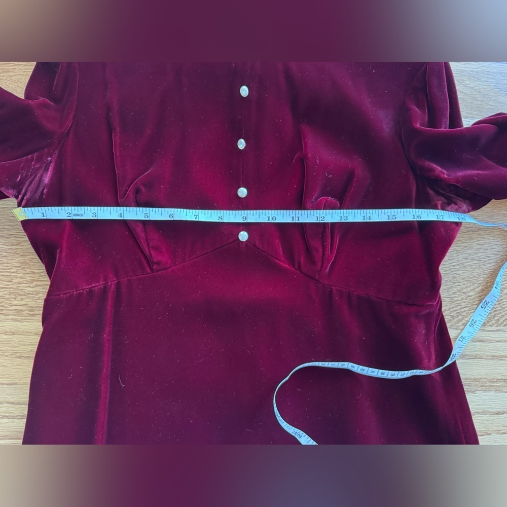 Vintage Red Velvet Like 1960’s Zippered Dress with Cream Lace, Christmas - Picture 15 of 16